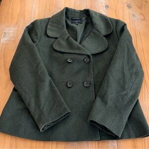 Talbots Pea Jacket 8P Double Breasted Soft Wool Peter Pan Collar Green